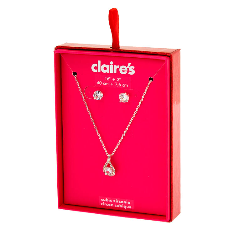 Claire's Coffret cadeau parure de bijoux boucle infinie en zircon cubique d'imitation couleur argenté - Lot de 2