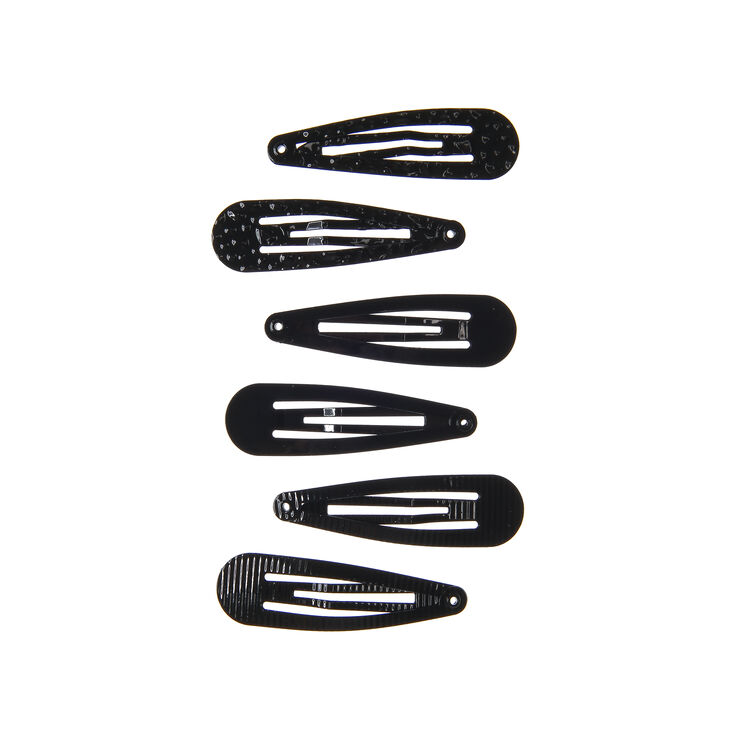 Textured Snap Hair Clips - Black, 6 Pack,