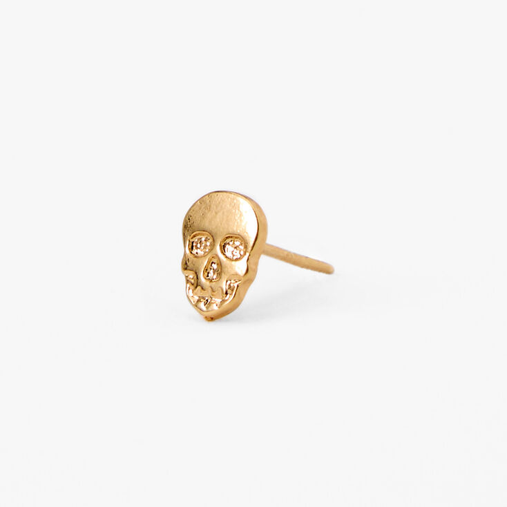 18k Gold Plated One Skull Stud Earring,