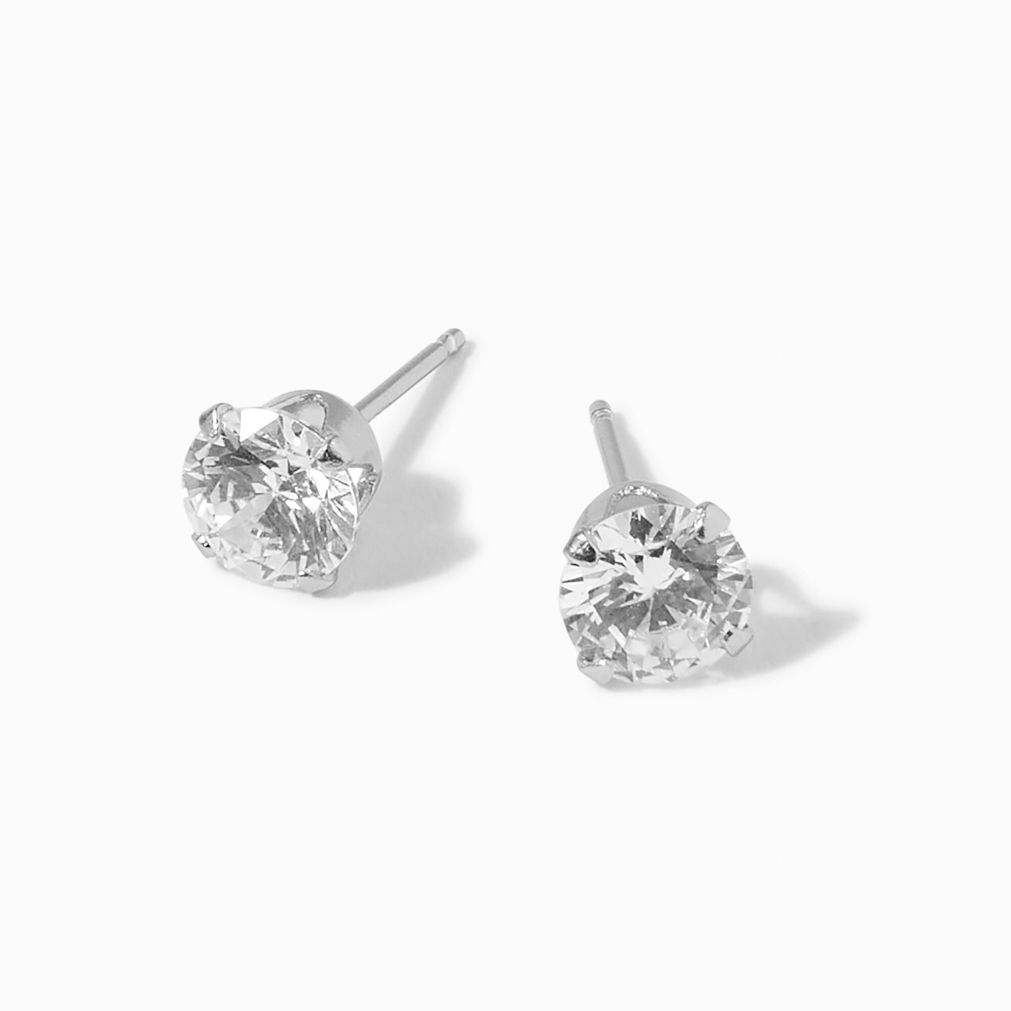 C LUXE by Claire s Platinum Plated Sterling Silver Cubic Zirconia Round Stud Earrings
