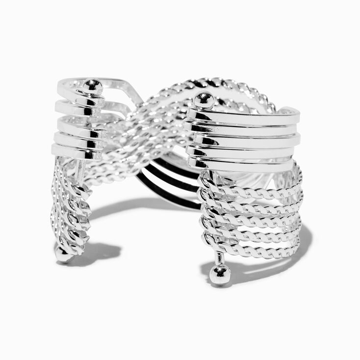 Silver-tone Extended Length Braided Woven Cuff Bracelet,
