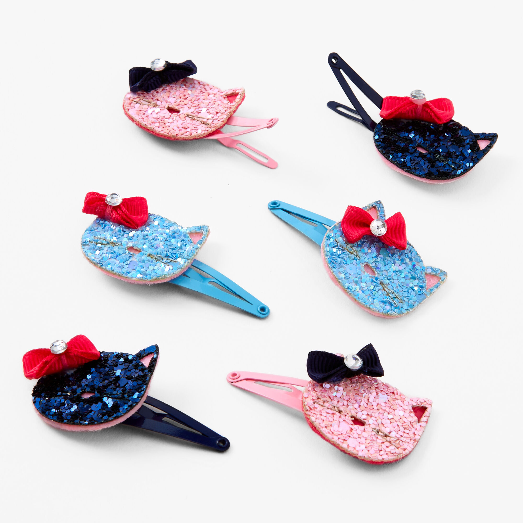 View Claires Club Glitter Cat Head Hair Clips 6 Pack information