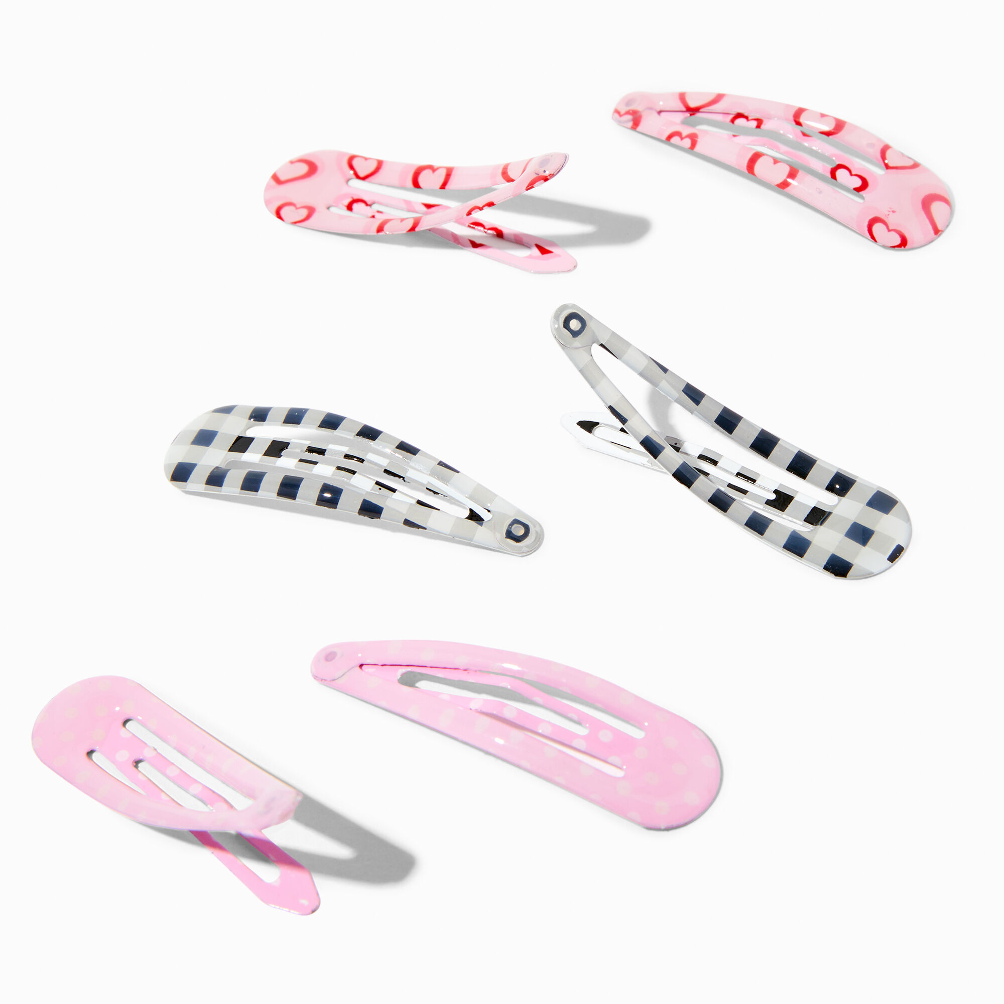 Claire's Club Heart Gingham Snap Hair Clips - 6 Pack,