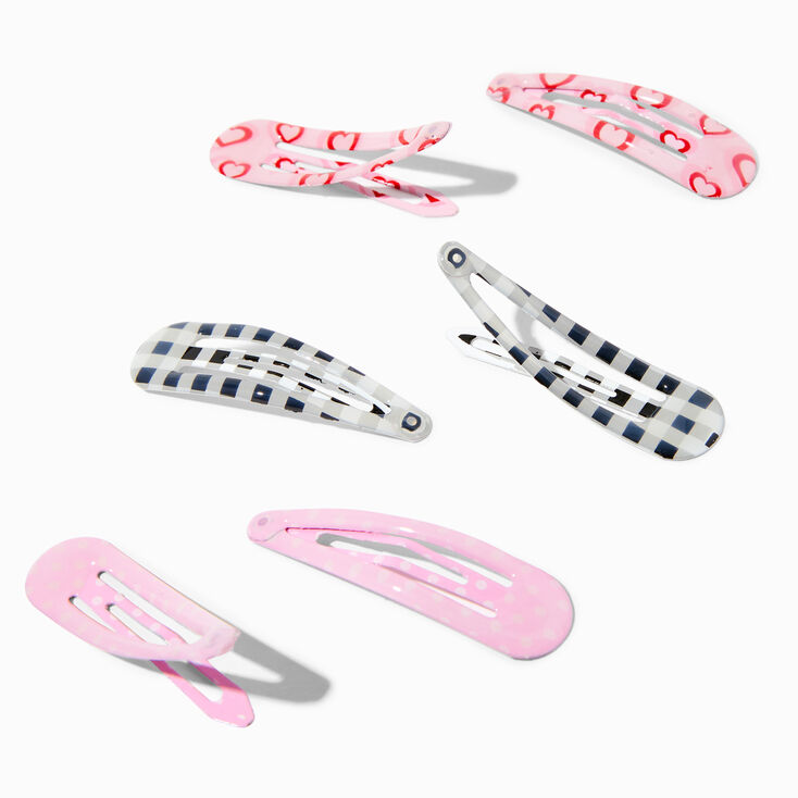 Claire&#39;s Club Heart Gingham Snap Hair Clips - 6 Pack,
