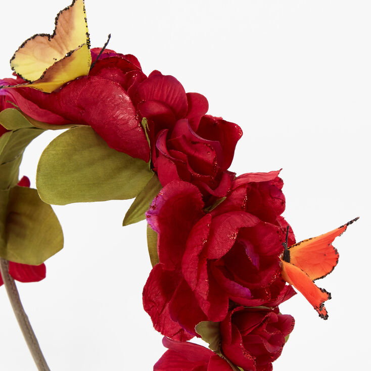 Serre-t&ecirc;te papillons et fleurs - Bordeaux,