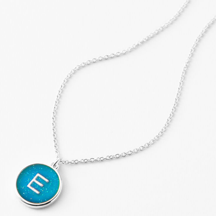 Silver Initial Mood Pendant Necklace - E,