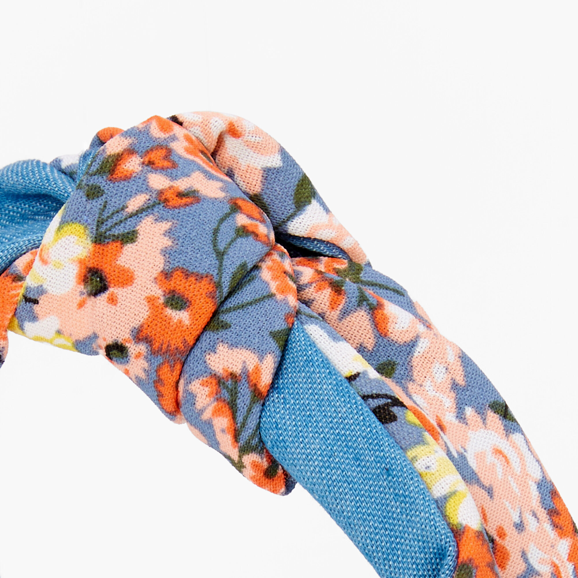 Blue Chambray Orange Floral Knotted Headband,