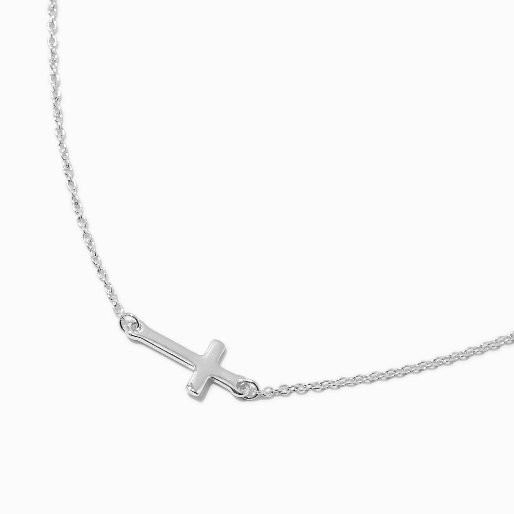 Silver-tone Sideway Cross Pendant Necklace,