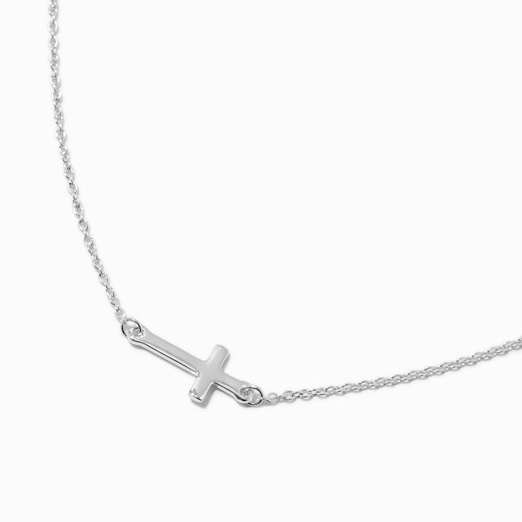 Silver-tone Sideway Cross Pendant Necklace,