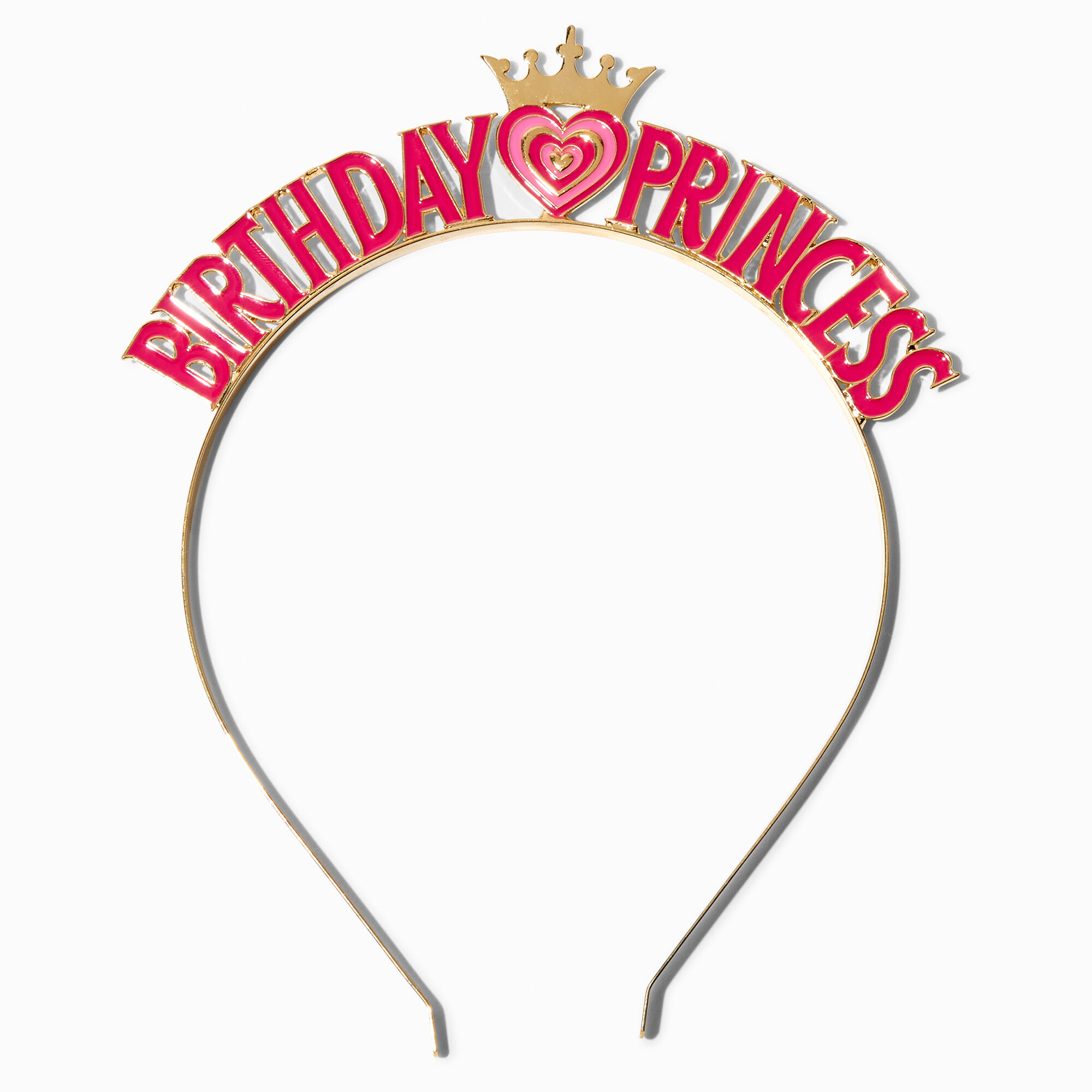 View Claires Birthday Princess Crown Hearts Headband Gold information