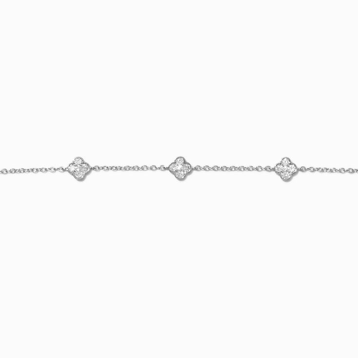 Silver-tone Cubic Zirconia Clover Choker Necklace,
