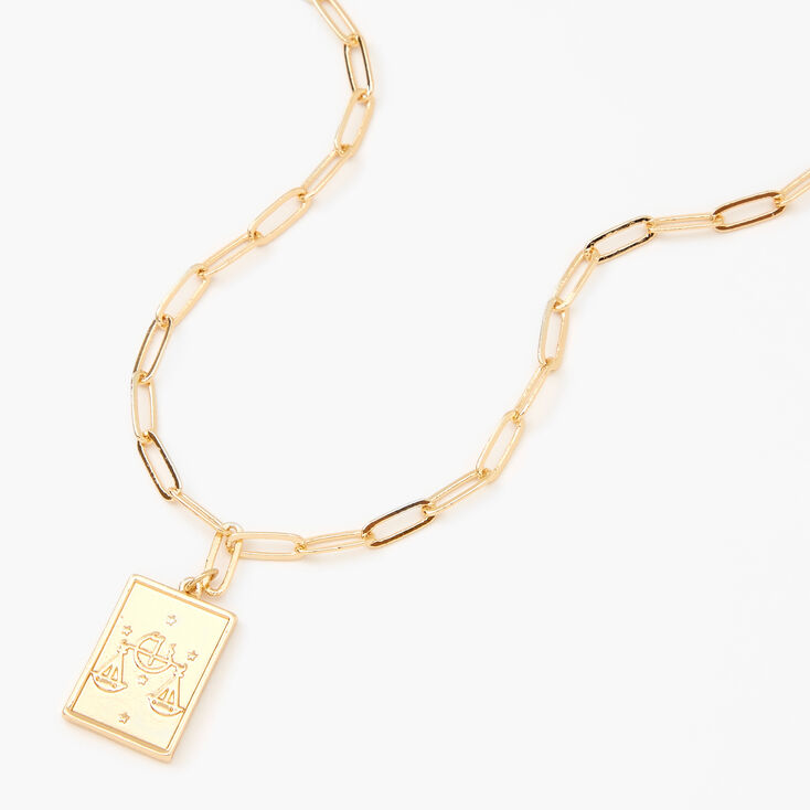 Gold Rectangle Zodiac Symbol Pendant Necklace - Libra,
