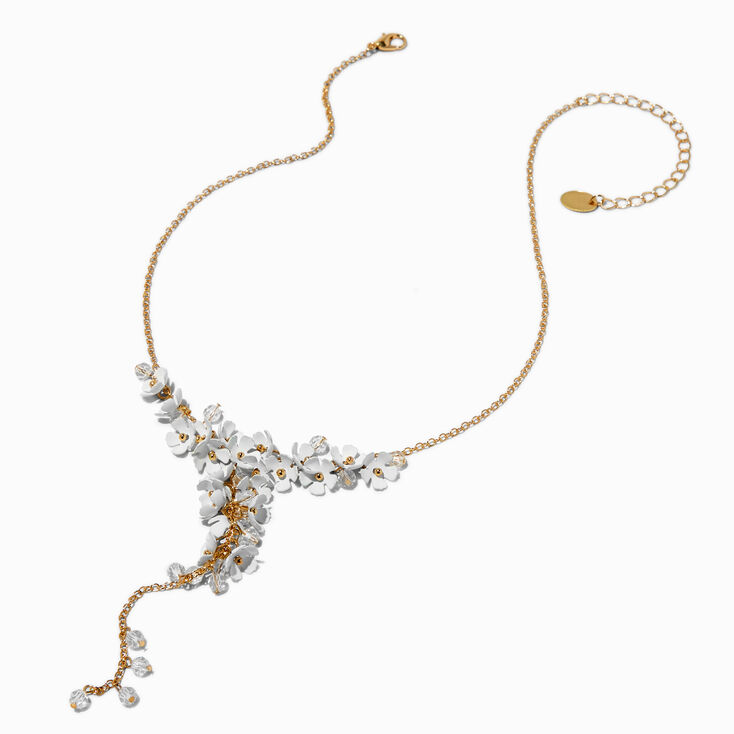 Collier en Y avec fleurs blanches,