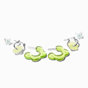 Green Acrylic Flower Earring Stackables Set - 3 Pack,