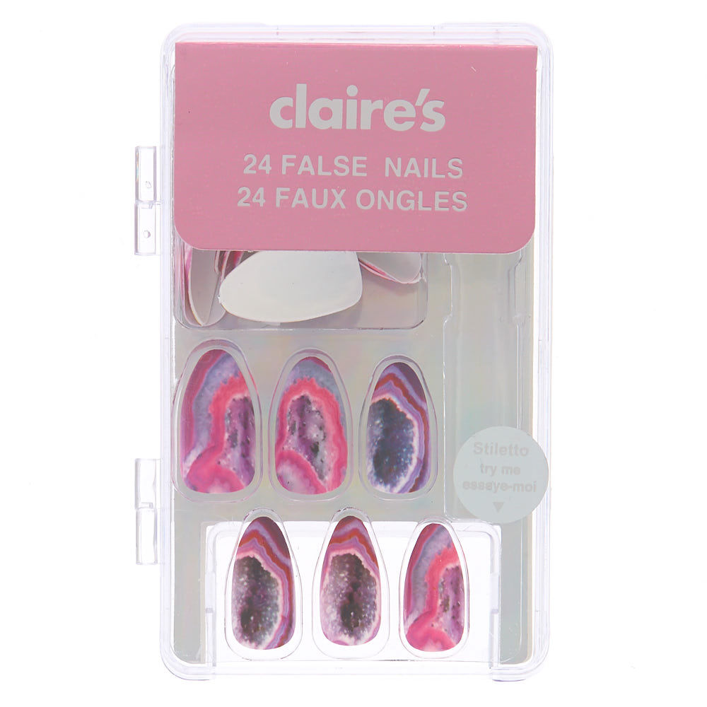 Geode False Nails - Pink, 24 Pack,
