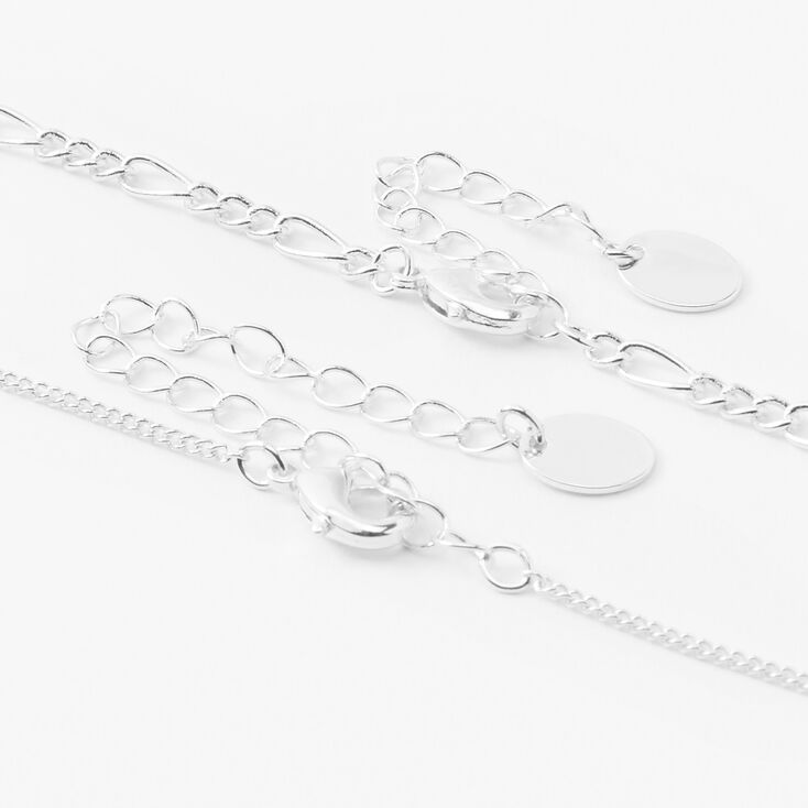 Silver Initial Hexagon Pendant Chain Necklace Set - 2 Pack, L,