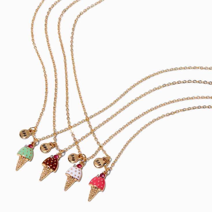 Best Friends Ice Cream Cone Pendant Necklaces - 4 Pack,