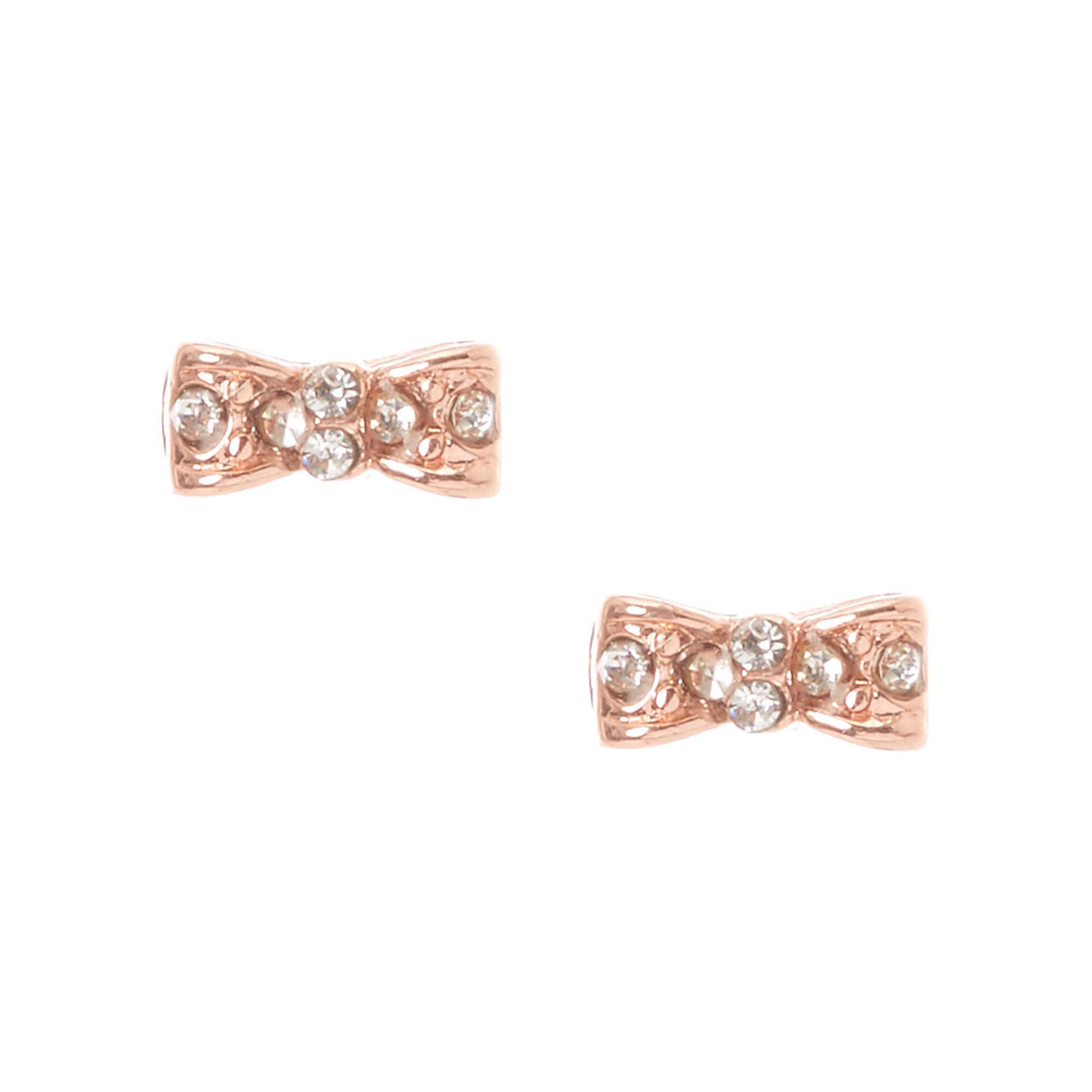 18kt Gold Plated Rose Crystal Bow Earrings Claire S Us 18kt Gold Plated Rose Crystal Bow Earrings