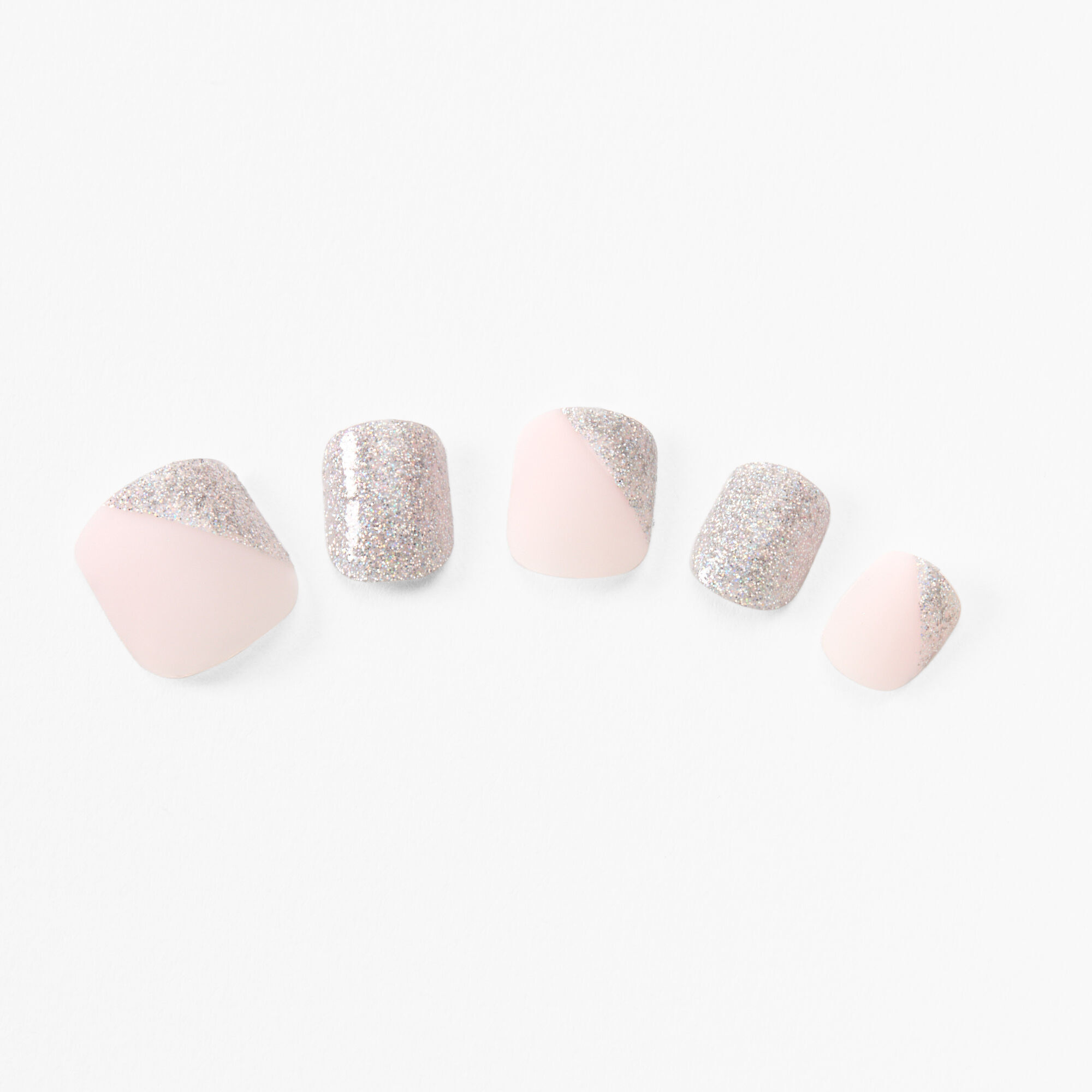 Silver Asymmetrical Square Press On Vegan Faux Nail Set - 24 Pack,