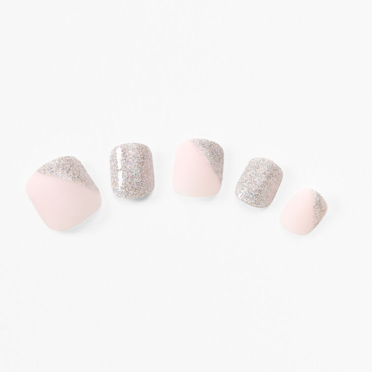 Silver Asymmetrical Square Press On Vegan Faux Nail Set - 24 Pack,