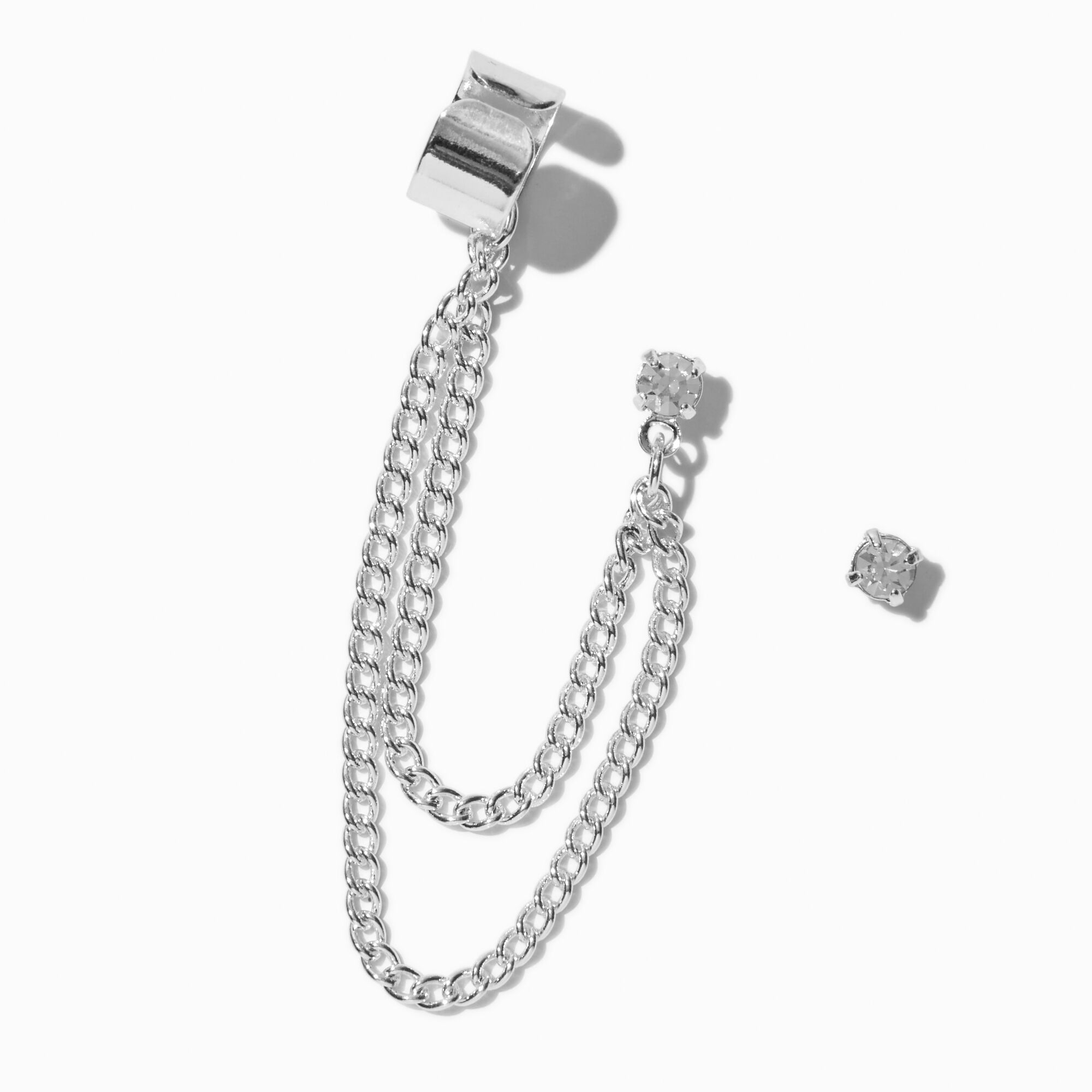 Silver-tone Ear Connector Crystal Stud Earrings,