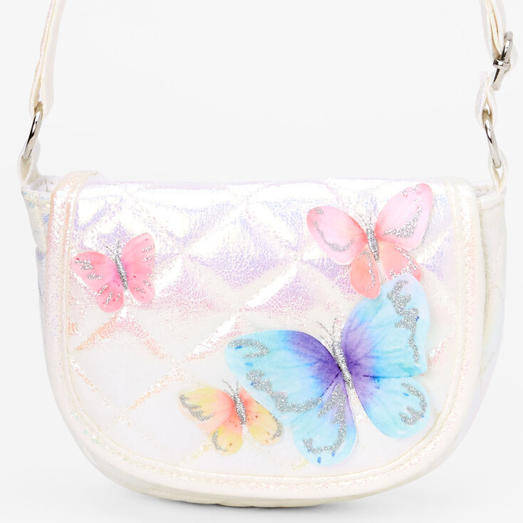 White Glitter Flap Butterfly Crossbody Chain Bag Purse with Zipper