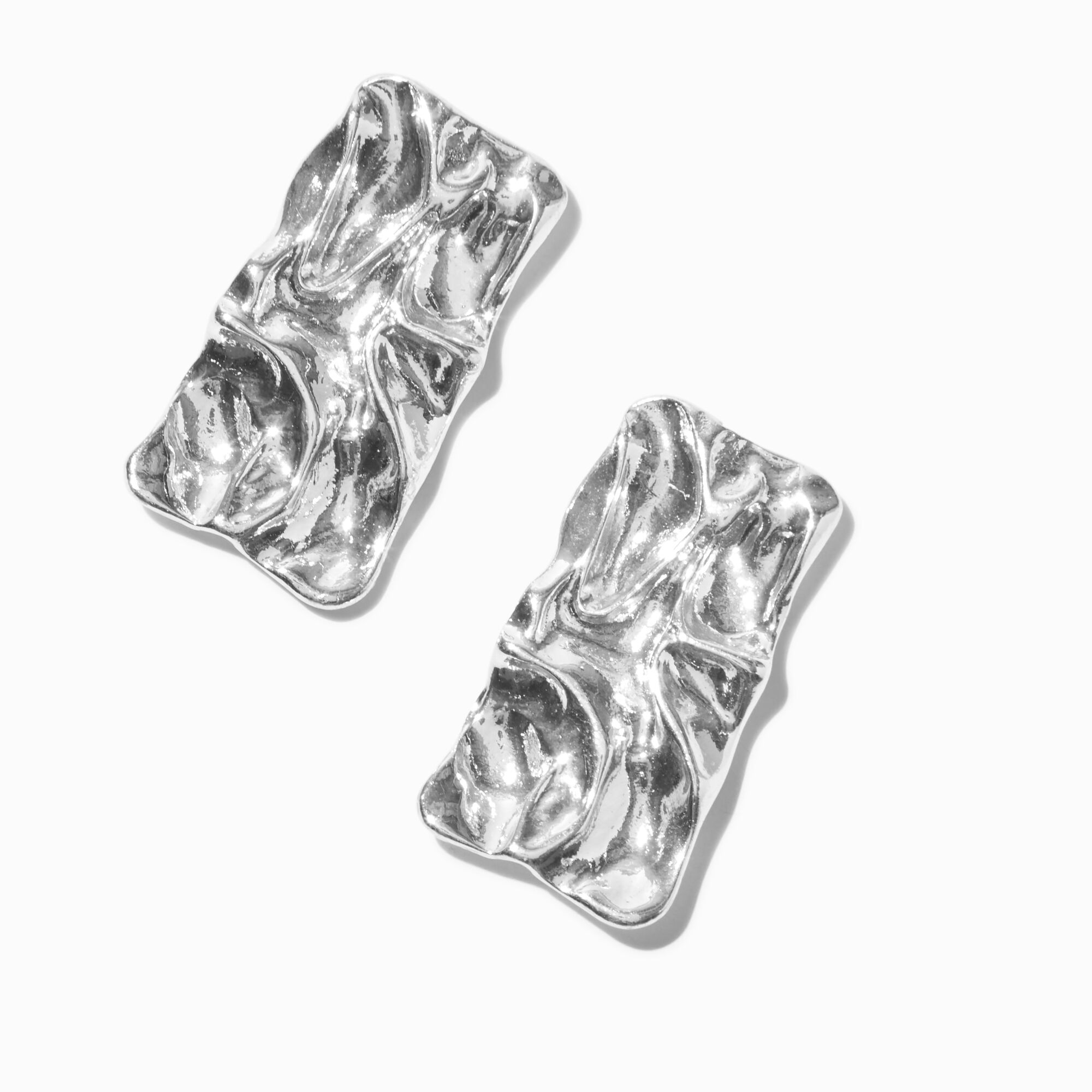 View Claires Tone Crumpled Rectangle 15 Drop Earrings Silver information