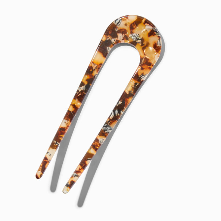 Tortoiseshell U-Shaped Acrylic Hair Pin - Brown,