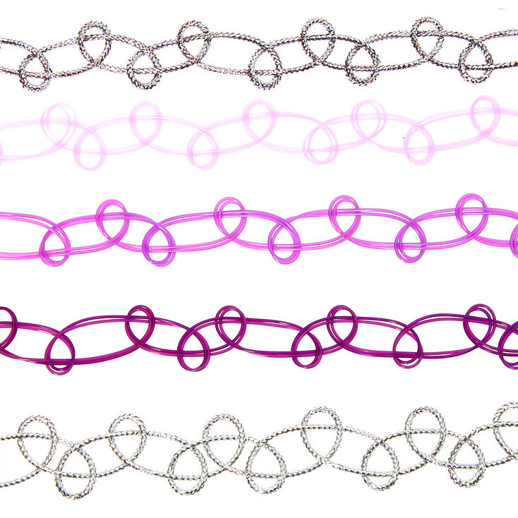 Tattoo Choker Necklaces - Purple, 5 Pack,