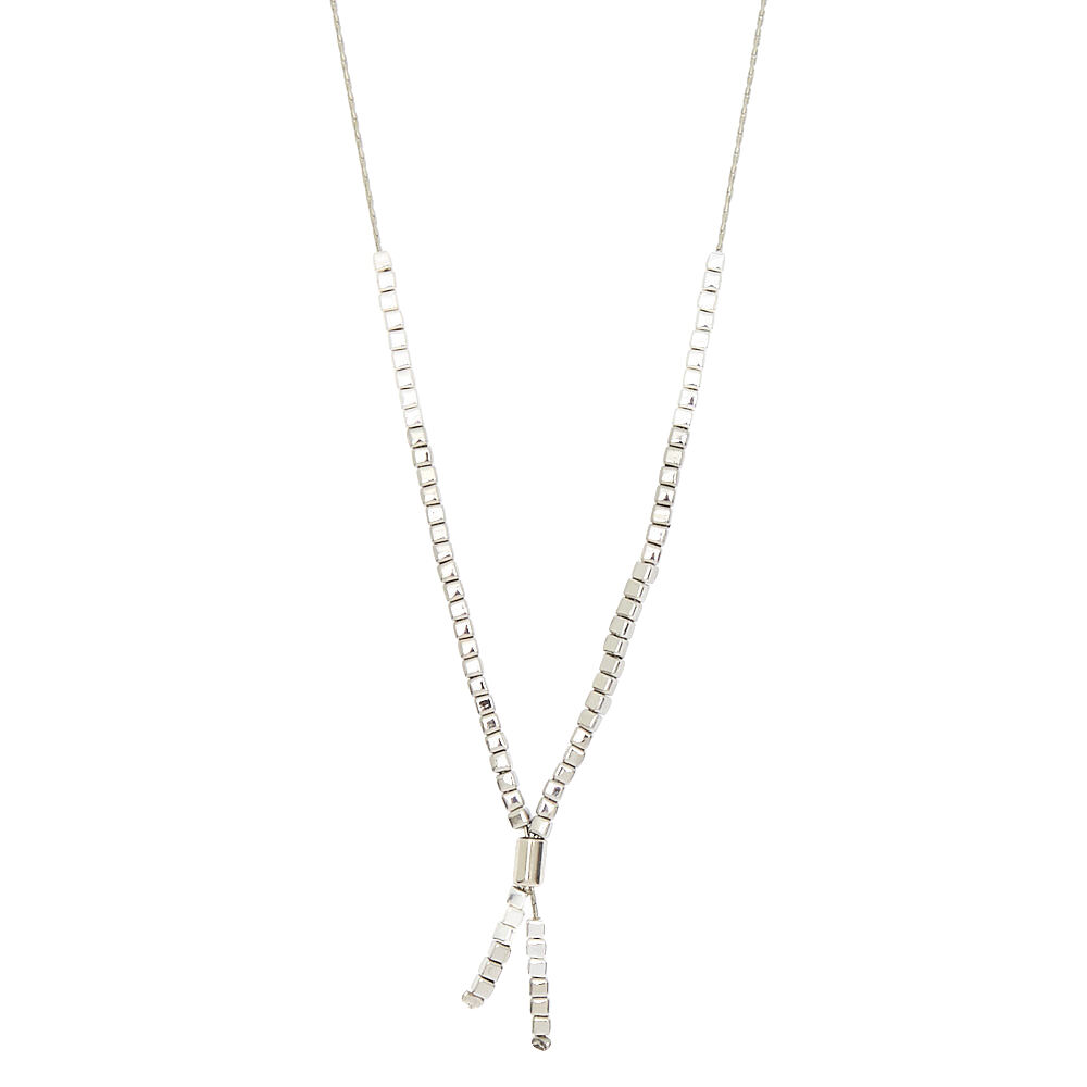 Silver Beaded Slider Pendant Necklace,