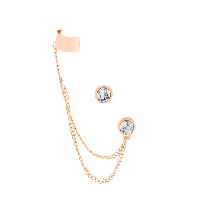 Rose Gold &amp; Marble Connector Earrings,