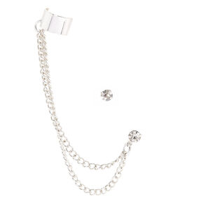 Silver Ear Connector Crystal Stud Earrings,