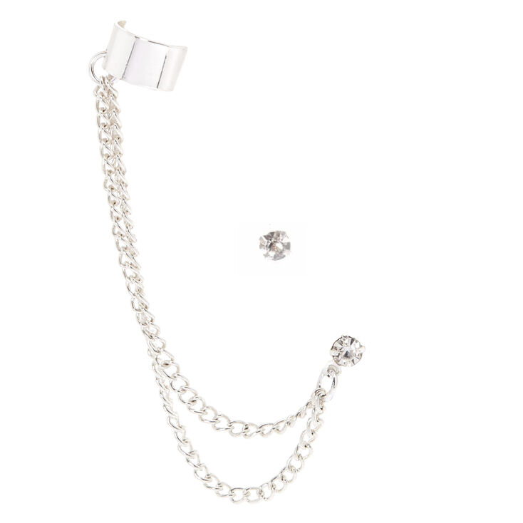 Silver Ear Connector Crystal Stud Earrings | Claire's US