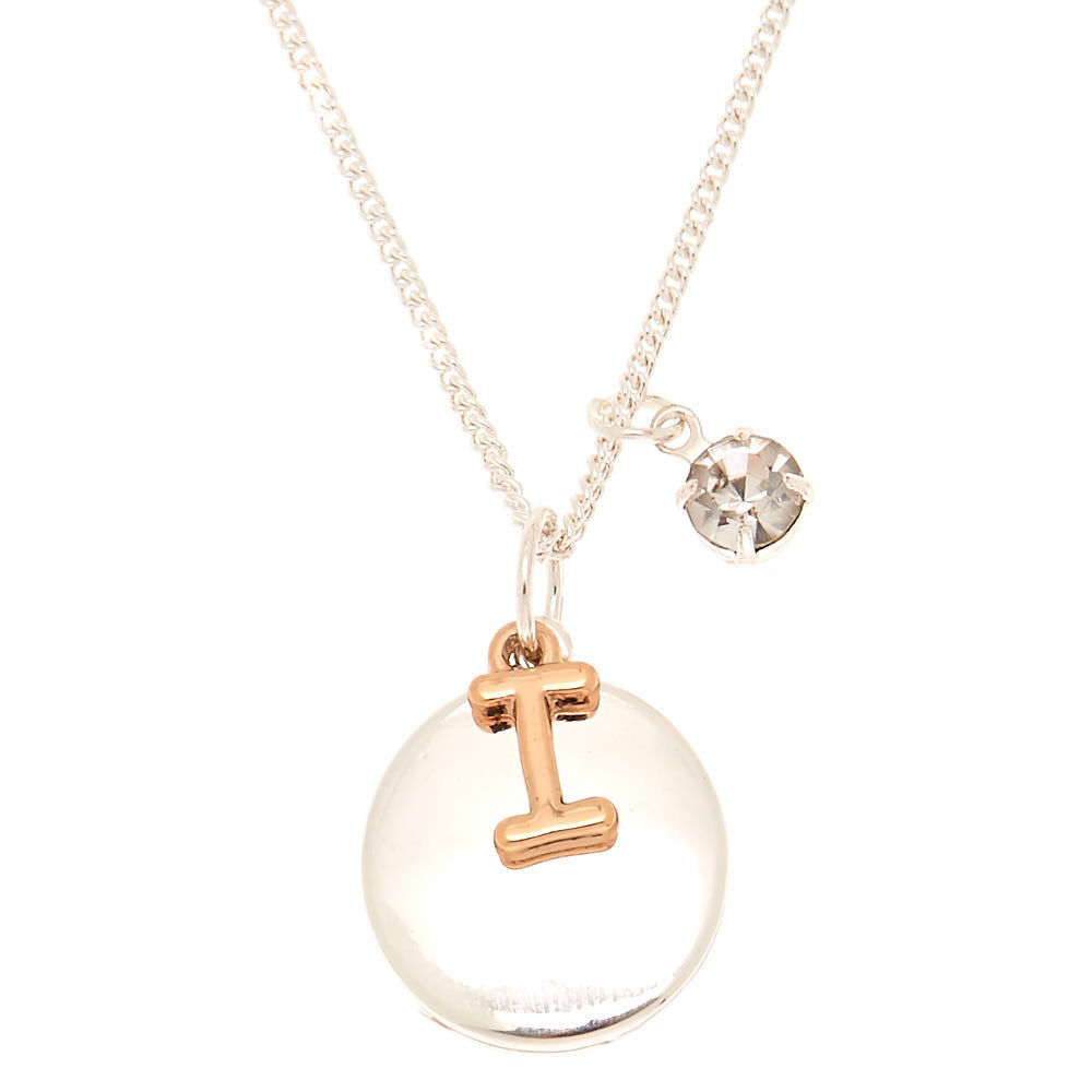 Mixed Metal Initial Charm Pendant Necklace - I,