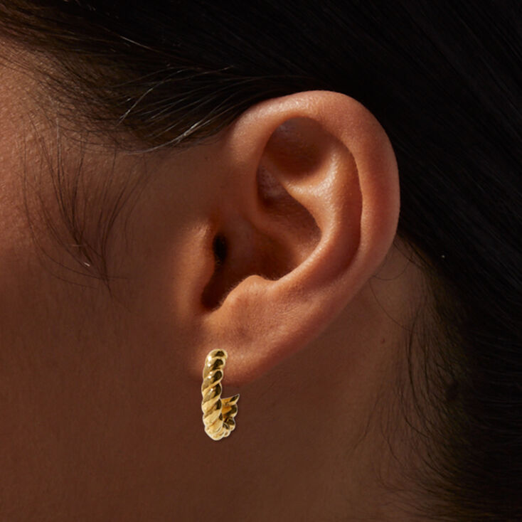 C LUXE by Claire&#39;s 18kt Gold Plated 12mm Twisted Clicker Hoop Earrings,