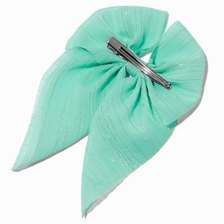 Teal Chiffon Bow Barrette Hair Clip,