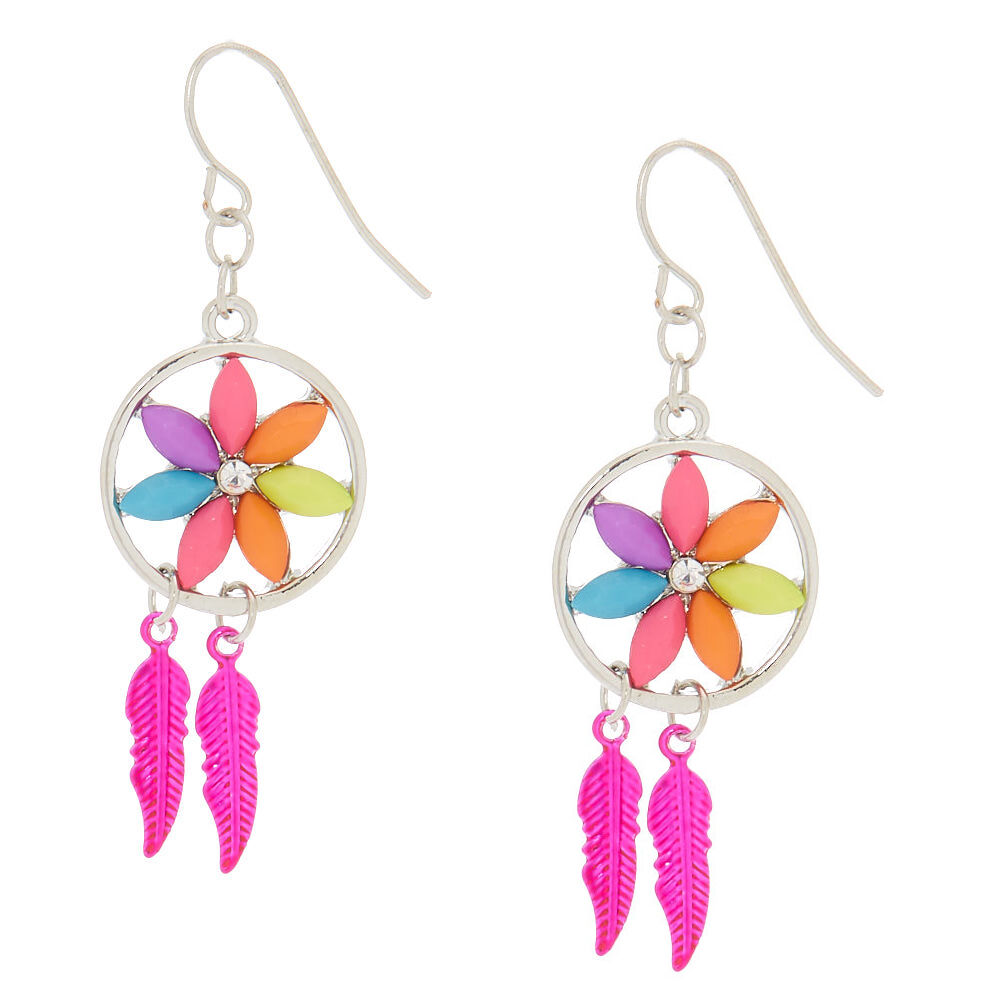 1 Flower Dreamcatcher Drop Earrings Pink