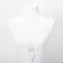 Silver Tree Of Life Beaded Feather Long Pendant Necklace - White,