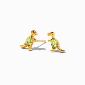 18ct Gold Plated Green T-Rex Dinosaur Stud Earrings,