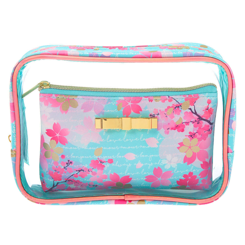 Floral 2-in-1 Makeup Bags - Turquoise, 2 Pack,