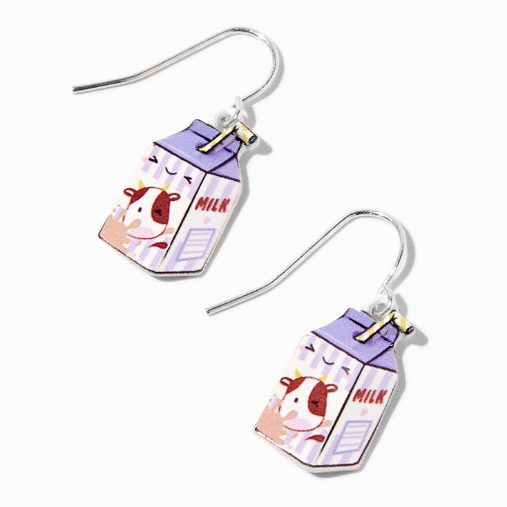 Silver 1&quot; Purple Milk Carton Drop Earrings,