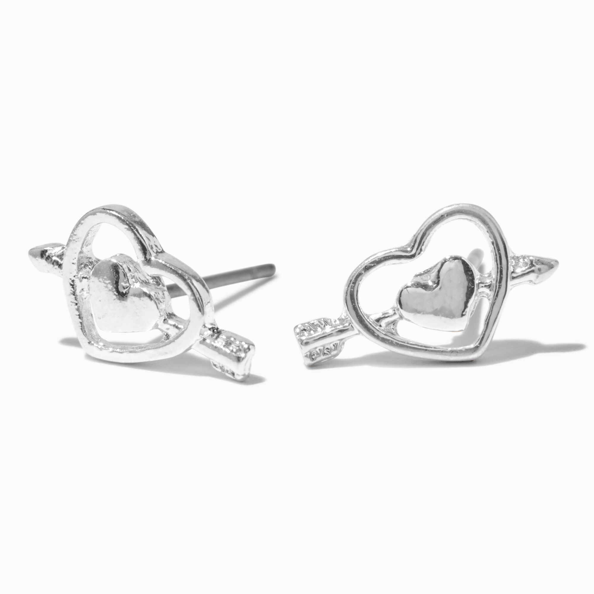 View Claires Tone Cupids Arrow Stud Earrings Silver information