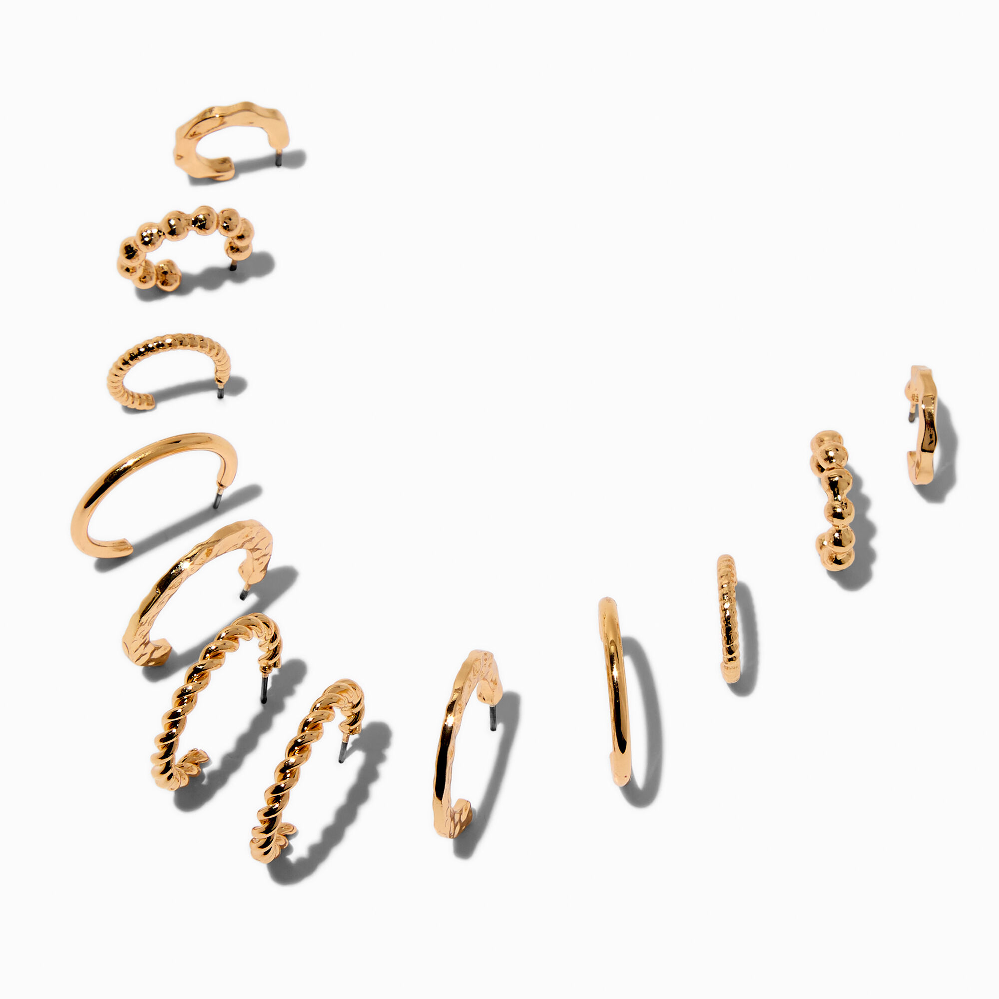 Gold-tone Twisted Hoop Earring Stackables Set - 3 Pack,