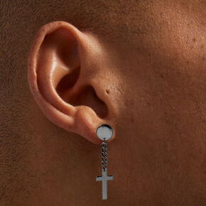 Black Cross Drop Faux Ear Plug Earrings,