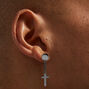 Black Cross Drop Faux Ear Plug Earrings,
