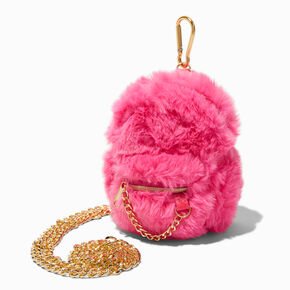 Furry Fuchsia Mini Backpack Crossbody Bag,