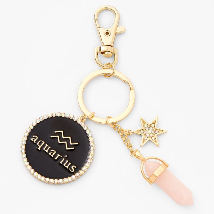 Gold Mystical Gem Zodiac Keyring - Aquarius,