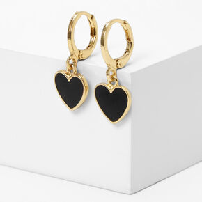 Gold-tone 10MM Heart Drop Huggie Hoop Earrings,