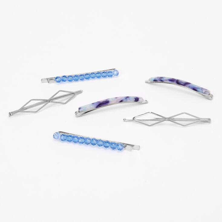 Claire's Épingles à cheveux perlées écaille de tortue couleur argentée - Bleu, lot de 6