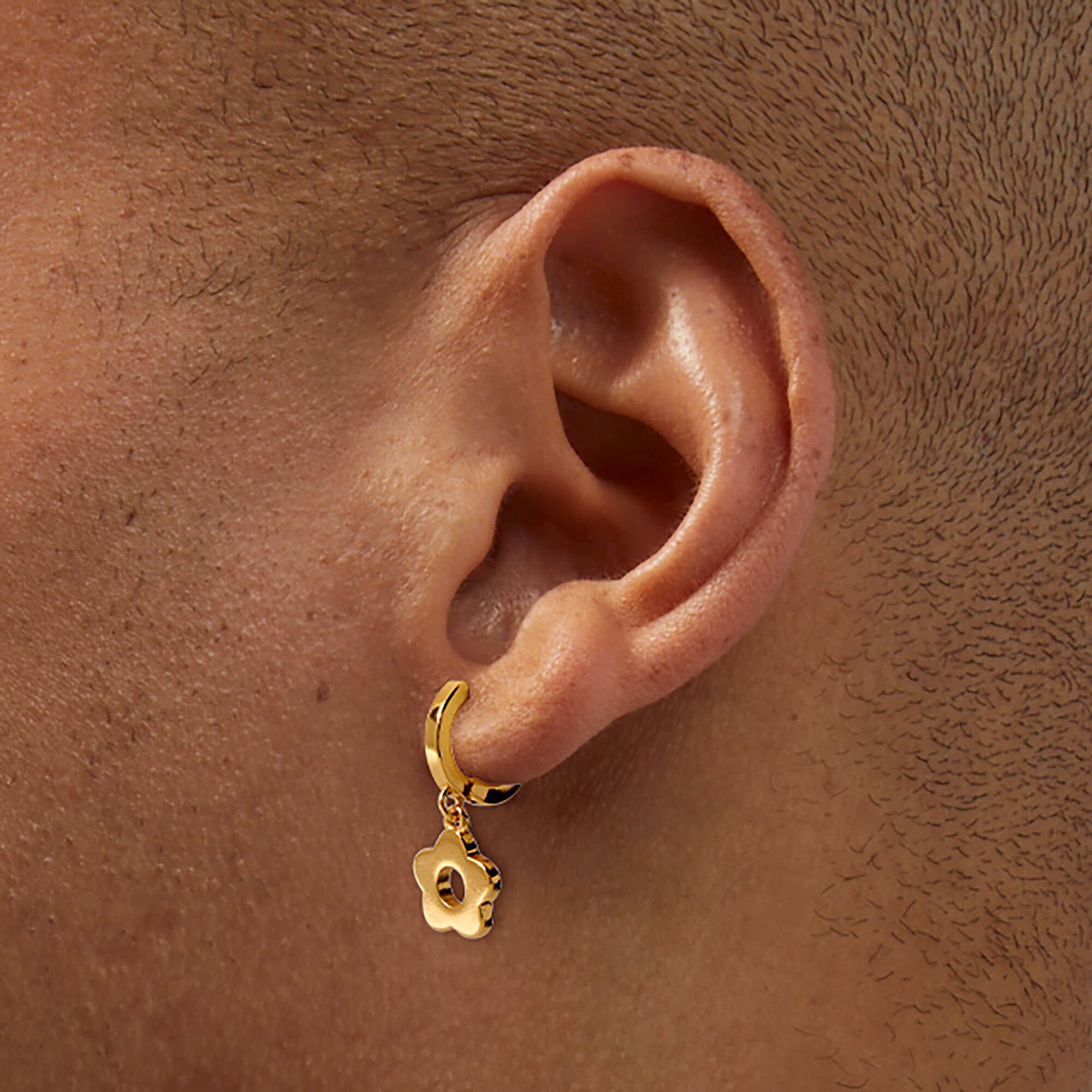 C LUXE by Claire's 18kt Gold Plated Daisy Huggie Hoop Earrings,